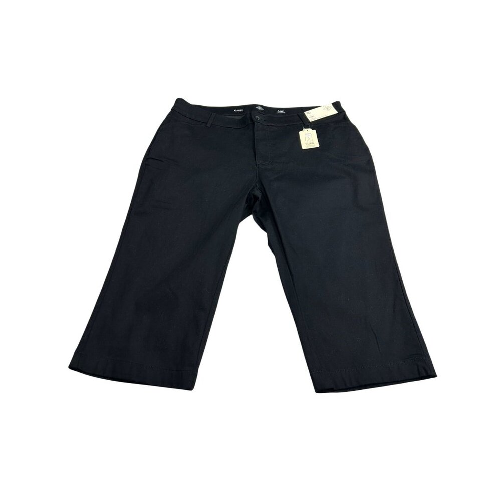 St. Johns Bay Womens 16W Black Mid-Rise Capri Pants Easy Fit Through Hip & Thigh